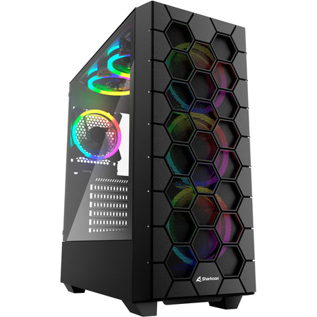 Sharkoon rgb hex midi tower behuizing (zwart | 2x usb-a | 1x usb-c | rgb | tempered glass)