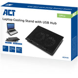 Act connectivity laptopstandaard, met ventilator, hoogte verstelbaar in 2 standen (zwart, 4-poorts usb 2.0 hub)