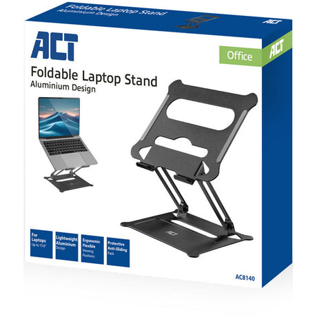 Act connectivity laptopstandaard, aluminium, inklapbaar, traploos in hoogte verstelbaar (zwart)