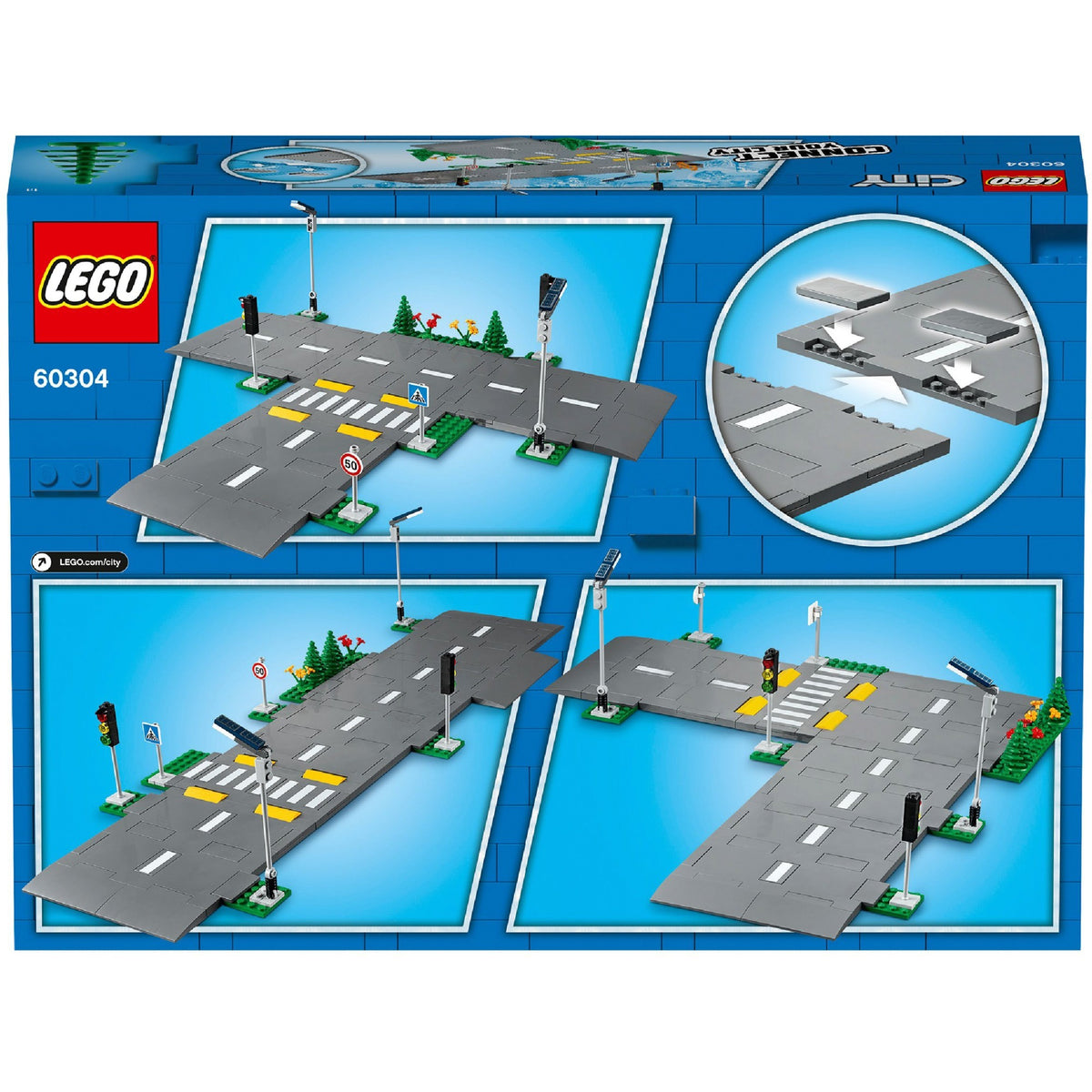 Lego ® city wegplaten 60304 bouwset; bouwbare speelgoedweg; maak de wegplaten vast aan je stad om deze uit te breiden; met lantaarnpalen, stoplichten, verkeersborden, bomen en planten, verkeersdrempels en een zebrapad (112 onderdelen)