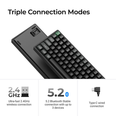 Keychron k2 ultra 8k wireless custom mechanical keyboard (zwart, us lay-out (qwerty), apex banana, 75%, rgb leds, osa double-shot pbt, usb-c | 2.4 ghz | bluetooth 5.2)