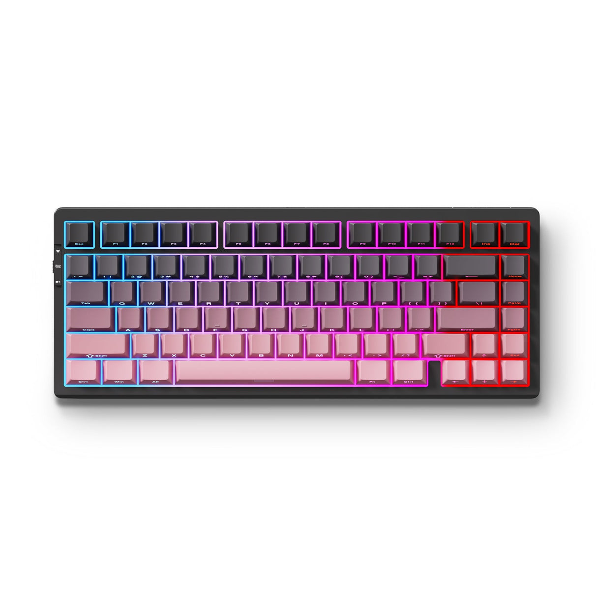 Mchose g75 pro black pink cream shaft tri-mode gasket structure mechanical, gaming toetsenbord (zwart pink, us lay-out, ktt cream shaft, 75%, rgb, hot swap, side engraved pbt, draadloos bluetooth usb-c)