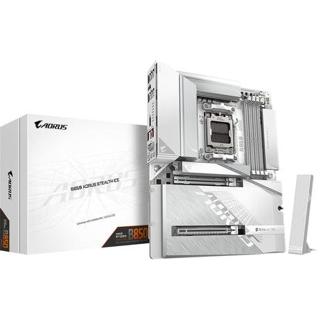 Gigabyte b850 aorus stealth ice socket am5 moederbord (wit, raid, 5gb-lan, wi-fi 7, bt, sound, atx)