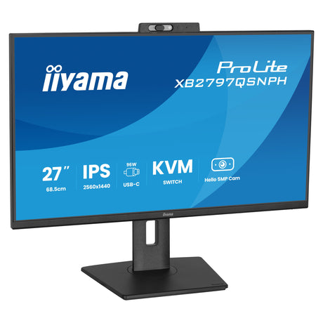 Iiyama prolite xb2797qsnph-b1 27 monitor (zwart, 1x displayport, 1x hdmi, 3x usb-c, 2x usb-a, 1x rj-45, webcam)