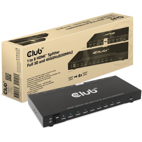Club 3d 1 naar 8 hdmi splitter (zwart, 4k)