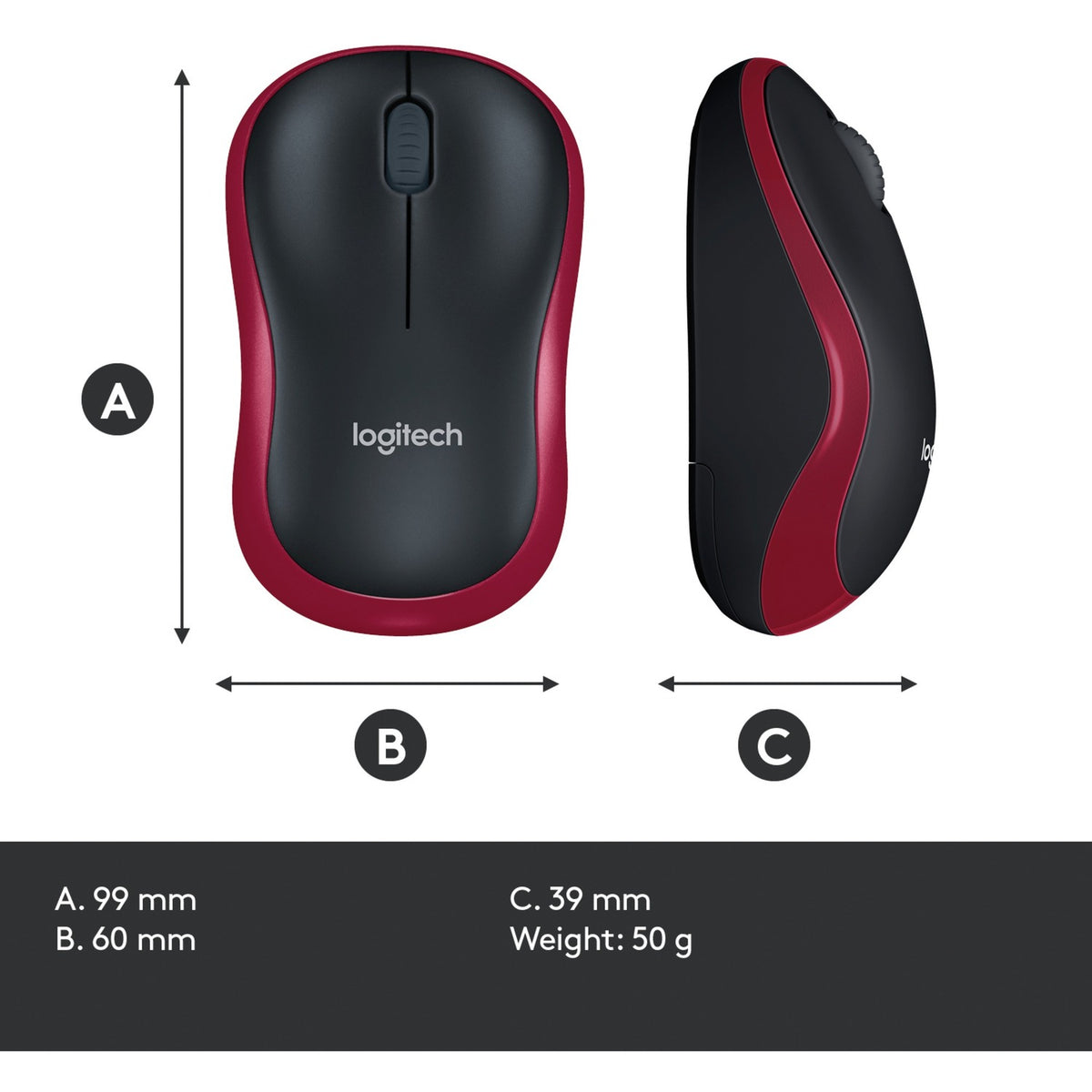 Logitech wireless mouse m185 (rood, retail)