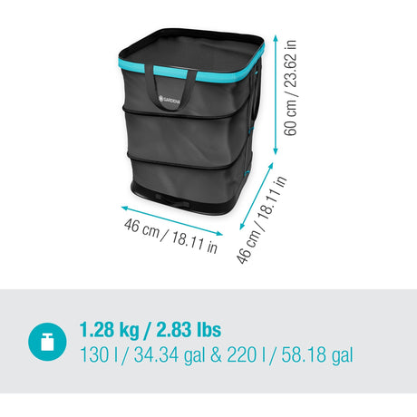 Gardena tuinafvalzak pop-up rechthoekig, maat m (zwart turquoise, tot 130 liter)