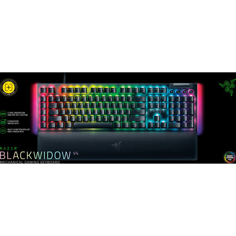 Razer blackwidow v4 rgb mechanisch gaming toetsenbord (zwart, us lay-out (qwerty), yellow, 100%)