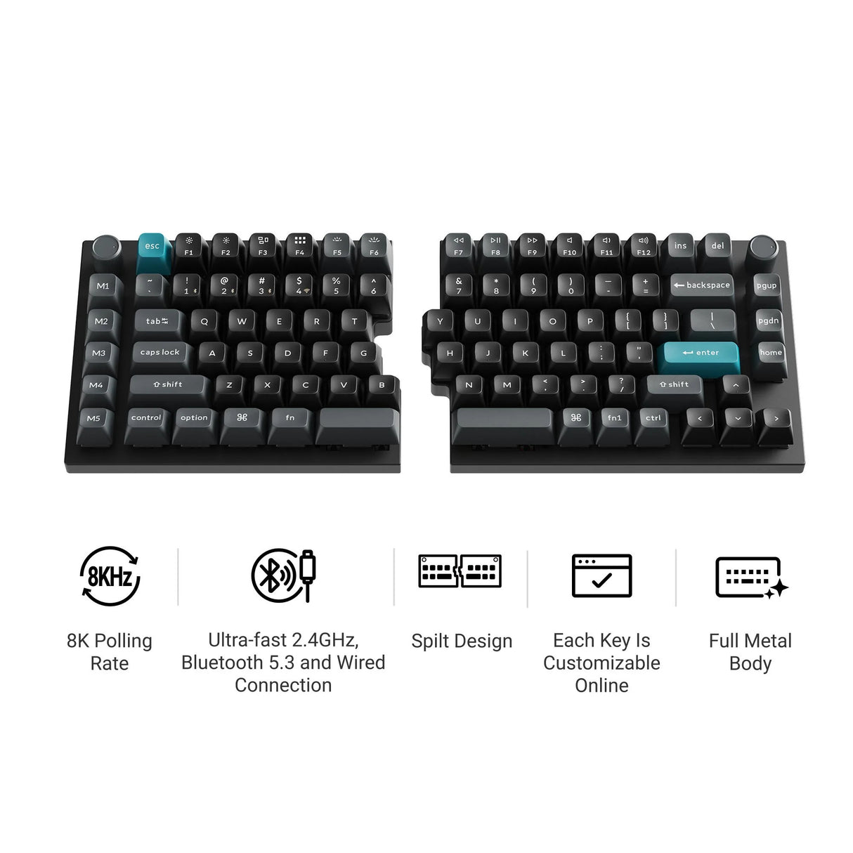 Keychron q11 ultra 8k wireless custom mechanical keyboard (zwart, us lay-out (qwerty), silk pom banana, 100%, rgb leds, ksa double-shot pbt, hot swap, 2.4ghz | bluetooth 5.2 | usb-c)