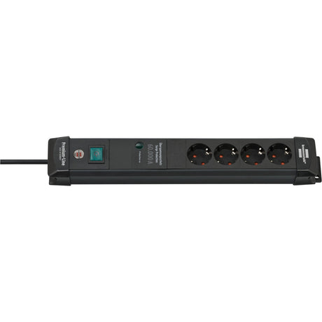 Brennenstuhl premium-line 60.000a stekkerdoos met overspanningsbeveiliging 4-voudig zwart 1,8m h05vv-f 3g1,5