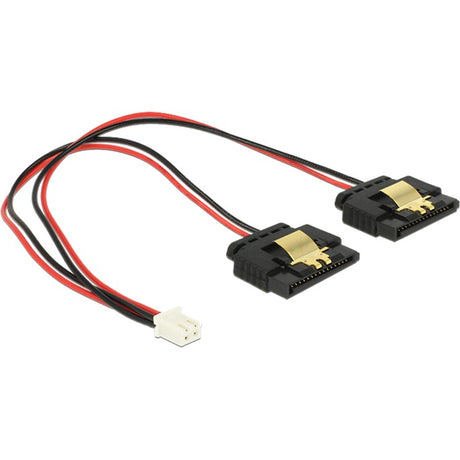 Delock power 2-pin female > 2 x sata 15-pin splitterkabel (zwart rood, 0,2 meter)