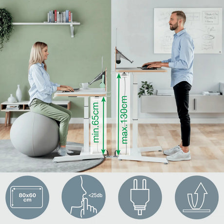 Leitz ergo zit sta bureau elektrisch - verstelbaar in hoogte - klein bureau - met geheugenfunctie - 80 x 60 cm - wit