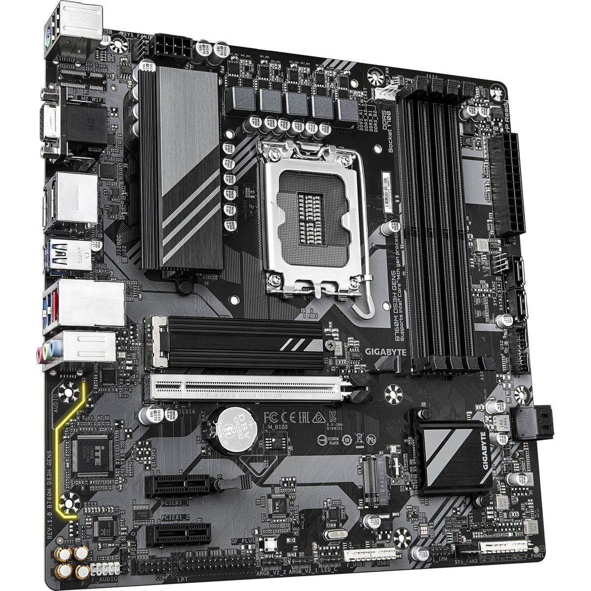 Gigabyte b760m ds3h gen5 socket 1700 moederbord (raid, 2.5gb-lan, sound, µatx)