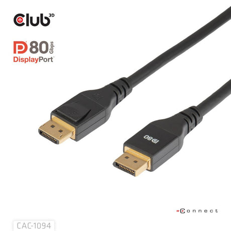 Club 3d gecertificeerde displayport 2.1 kabel (zwart, 2 meter, 10k)