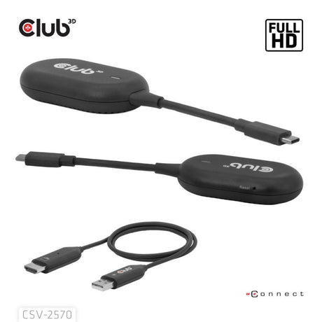 Club 3d wireless usb-c to hdmi transmitter and receiver adapter (zwart)