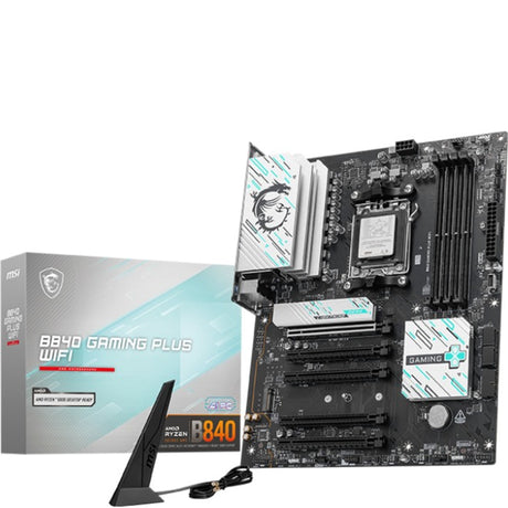 Msi b840 gaming plus wifi socket am5 moederbord (zwart zilver, raid, 2.5 gb-lan, sound, wi-fi 7, bt, atx)
