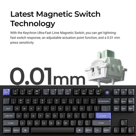 Keychron q3 he 8k magnetic switch keyboard (wit, us lay-out (qwerty), ultra-fast lime, 80% (tkl), rgb, hot swap, 8k)