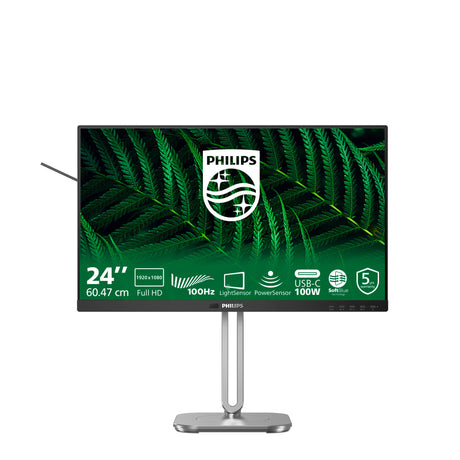 Philips 24b2g5301 23.8 monitor (zilver zwart, 1x displayport, 1x hdmi, 1x vga, 3x usb-c, 4x usb-a, 1x rj-45)