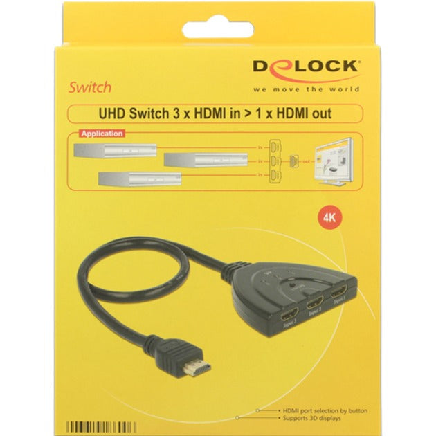 Delock 3x hdmi naar 1x hdmi switch (zwart, 50 centimeter, 4k)