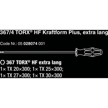 Wera 367 4 torx® hf kraftform plus schroevendraaierset met vasthoudfunctie met 300 mm lange klingen (zwart groen, 4‑delig)