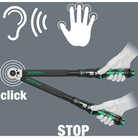 Wera click-torque c 3 push r l instelbare draaimomentsleutel (zwart groen, 40-200 nm)