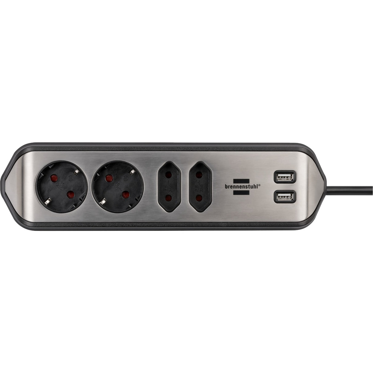 Brennenstuhl ®estilo hoekaansluitdoosstrook met usb laadfunctie 4-weg 2x b eschermend contactdoos 2x euro zilver zwart