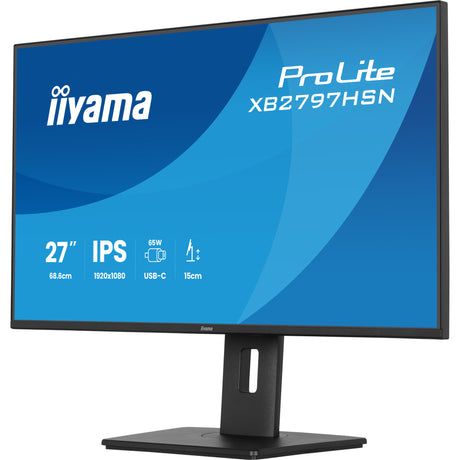 Iiyama prolite xb2797hsn-b1 27 monitor (zwart, 1x displayport, 1x hdmi, 2x usb-c, 2x usb-a, 1x rj-45)