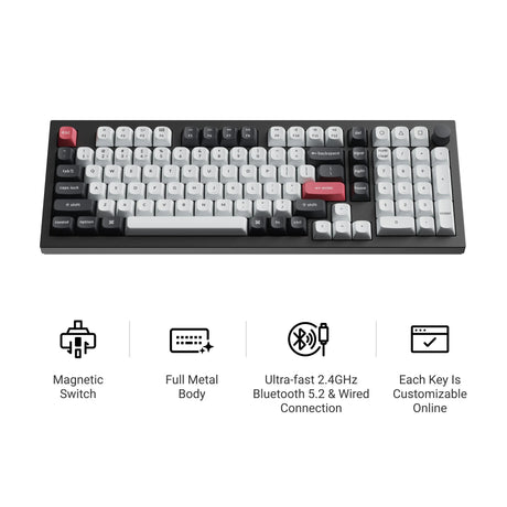 Keychron q5 he qmk wireless custom keyboard (zwart, us lay-out (qwerty), gateron double-rail magnetic nebula, 96%, rgb leds, osa double-shot pbt, hot swap, knob, 2.4ghz | bluetooth 5.1 | usb-c)