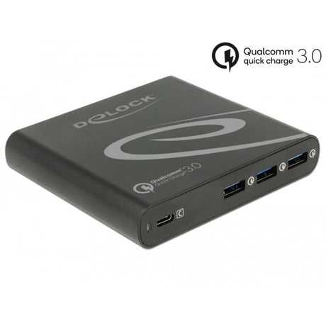 Delock usb oplader 1x usb type-c + 3x usb type-a (zwart, 1x usb-c, 3x usb-a)