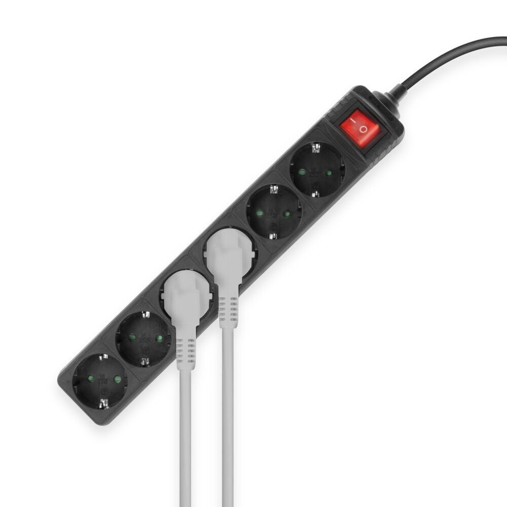 Act connectivity act stekkerdoos met lichtgevende schakelaar, 6 sockets, 3 m, zwart ac2465