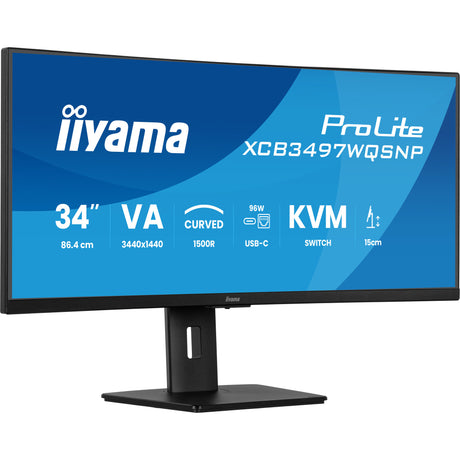 Iiyama prolite xcb3497wqsnp-b1 34 curved ultrawide monitor (zwart, 1x displayport, 2x hdmi, 2x usb-c, 2x usb-a, 1x rj-45, 120 hz)