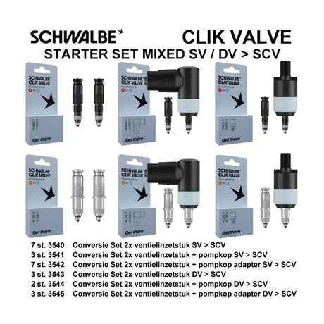 Schwalbe benelux b.v. schwalbe ventiel conversiekit clik sv-scv dv-scv 25-delig