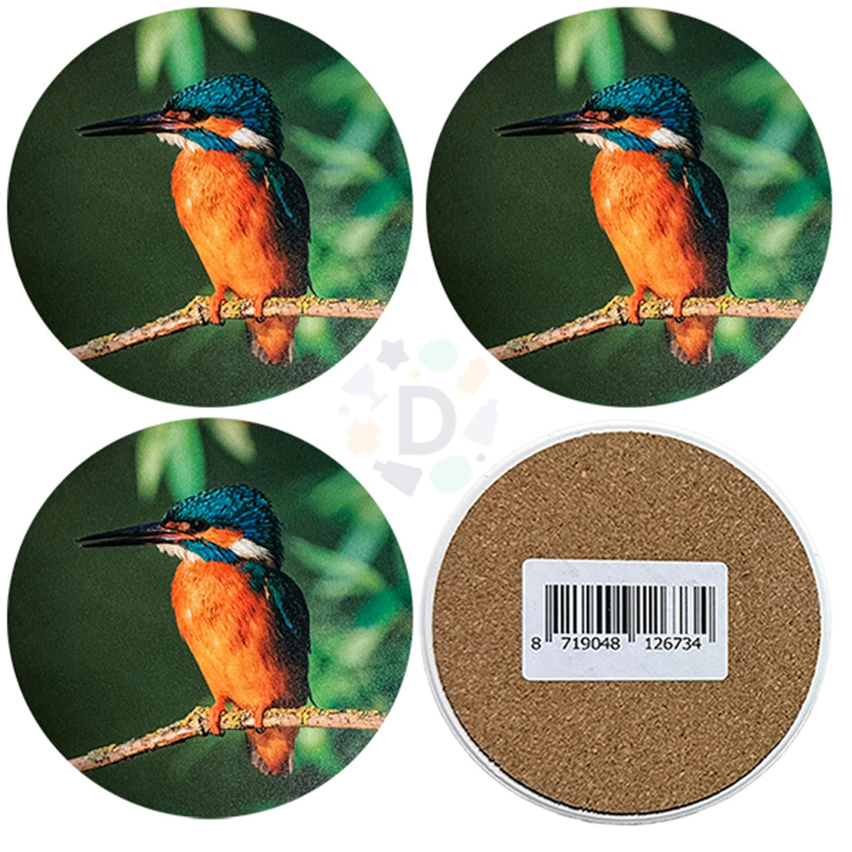 Farmwood animals onderzetterset rond ijsvogel 4-delig ã¸10cm
