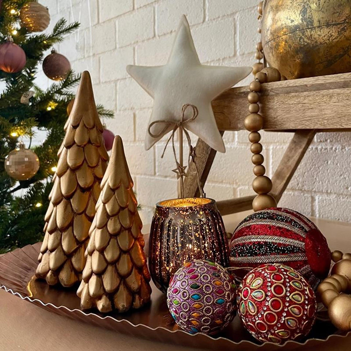 Hbx natural living kerstbal noblee ø10cm groen rood