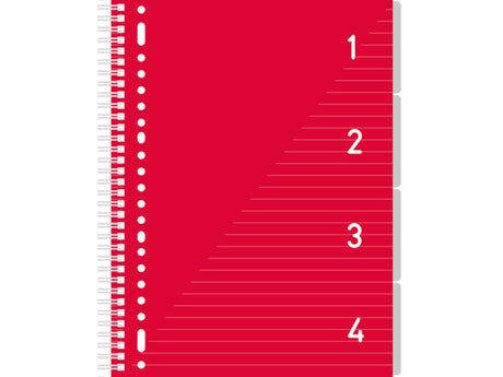 Kangaro 4 in 1 schrijfblok a4, gelinieerd rood met tabs