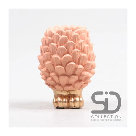 Season inspired decoration vaas dennenappel op voet 9x9x12cm beigerood