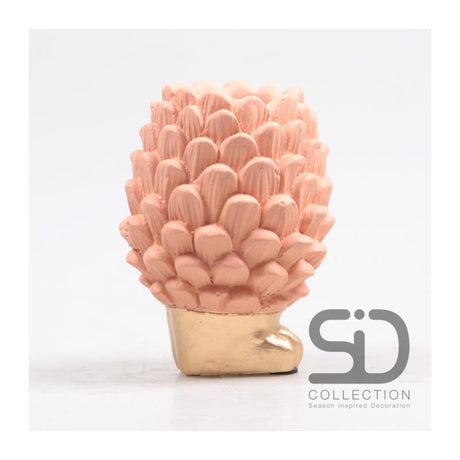 Season inspired decoration vaas dennenappel op voet 9x9x12cm beigerood