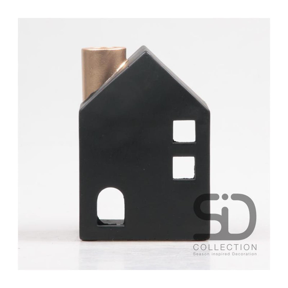Season inspired decoration kandelaar 11x8x16cm zwart kandelaar huisje 11x8x16cm zwart