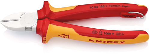 Knipex zijsnijtang | 180 mm lengte | geïsoleerd | meercomponenten-omhullingen | vde-goedgekeurd | geïntegreerde bescherming - 70 06 180 t bk