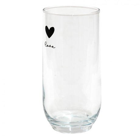 Clayre eef transparant longdrinkglas met zwart hartje en het woord love ã˜6x14cm 280ml