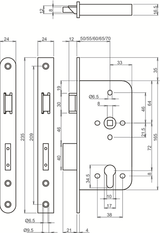 Lips 2422 veiligheidsdeurslot | skg** | dm65mm | pc72mm | krukgat 8mm | voorplaat rvs 24x235mm rechthoekig | dr 1+3 2+4 - 7266603