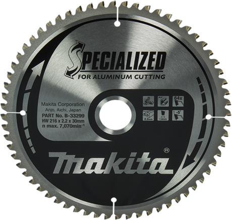 Makita accessoires makita afkortzaagblad voor aluminium | specialized | ø 216mm asgat 30mm 64t - b-33299
