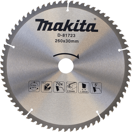 Makita accessoires makita d-81723 afkortzaagblad standaard aluminium | ø 260 x 2,8 x 30mm 70t