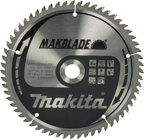 Makita accessoires makita afkortzaagblad voor hout | makblade | ø 190mm asgat 20mm 60t - b-32823