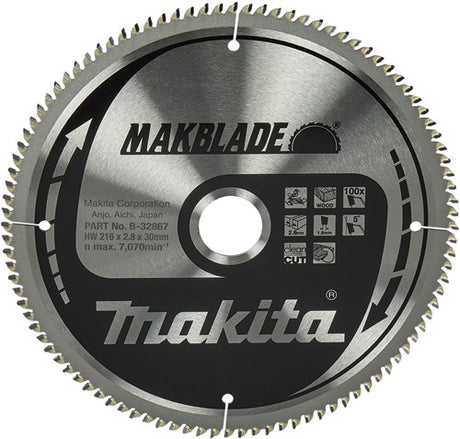 Makita accessoires makita afkortzaagblad voor hout | makblade | ø 216mm asgat 30mm 100t - b-32867