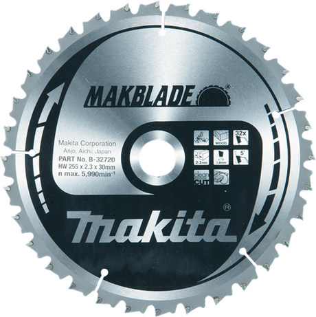 Makita accessoires afkortzaagblad hout | makblade 255x30x2,3 32t 5g - b-32720 b-32720