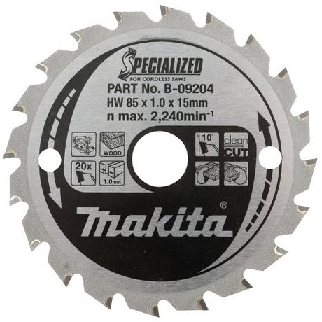 Makita accessoires makita cirkelzaagbad voor hout | specialized | ø 85mm asgat 15mm 20t - b-33576