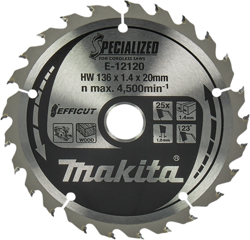 Makita accessoires makita cirkelzaagblad voor hout | efficut | ø 136mm asgat 20mm 25t - e-12120