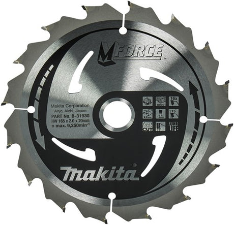 Makita accessoires makita cirkelzaagblad voor hout | mforce | ø165mm asgat 20mm 16t - b-31930