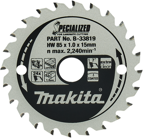 Makita accessoires makita cirkelzaagblad voor laminaat | specialized: gemelamineerd | ø 85mm asgat 15mm 24t - b-33819